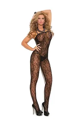 Black Rose Lace Bodystocking 8-12 Bodysuit Crotchless Full Body Tights Festival • £4.99