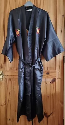 Chinese Kimono Long Dressing Gown. Black With Embroided Dragon. • £29.99