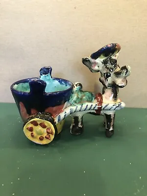 Vintage Italian Ceramic Donkey W/Hat Pulling Cart Planter Hand-painted Majorca • £21.21