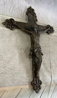 Genuine Vintage French Crucifix Bronze Sculpture Of Jesus Christ Religious Art • $209.65