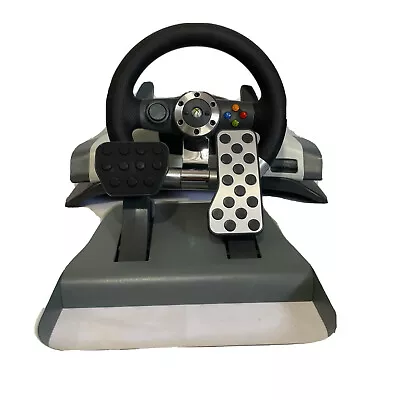 Xbox 360 Wireless Racing Steering Wheel W/ Force Feedback Table Mount & Pedals • $45