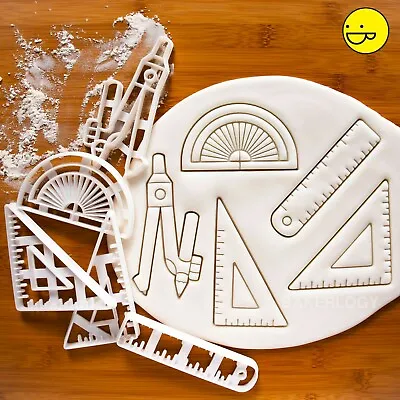 Set Of 5 Maths Cookie Cutters: Ruler Compass Protractor Set Square Triangles • £37.84