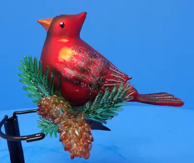 Blown Glass Cardinal Christmas Ornament Red Bird Clip On Classic Wing • $13.99
