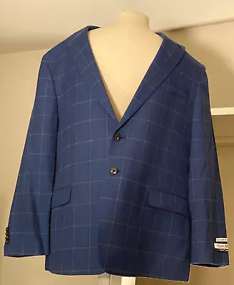 NEW JOS A BANK 48R Mens Blazer Blue Jacket Plaid Wool Linen Originally $538 NWT • $119.99