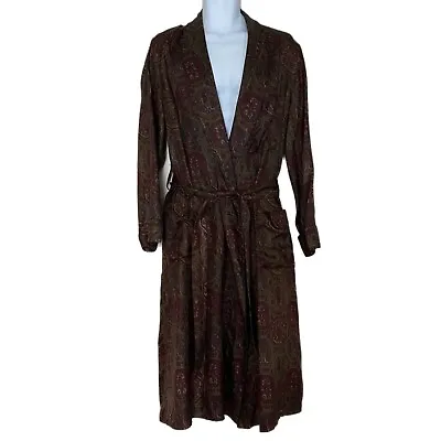 Vintage Men's ROYTEX Smoking Robe Burgundy Print Tie Waist Lounge Robe / M/L • $69