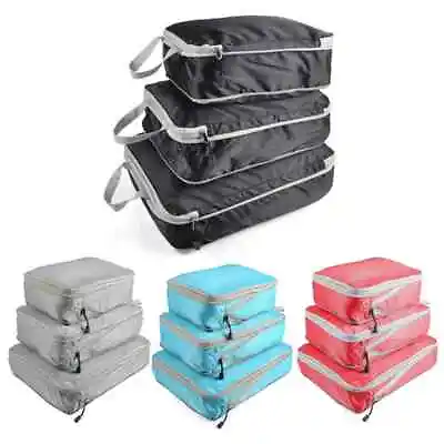 3PCS Compression Bags Organiser Suitcases Packing Cubes Travel Storage Luggage • £12.57