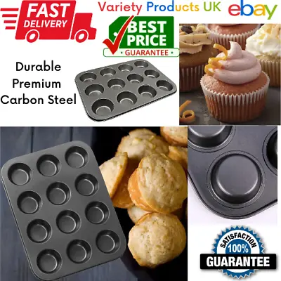 Muffin Tray 12 Cupcake Tin Non Stick Carbon Steel Baking Pan Yorkshire Pudding • £7.79