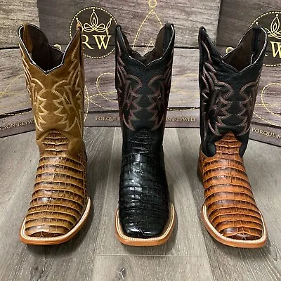 Men's Rodeo Cowboy Alligator Belly Print Western Square Toe Boots Dark Cognac • $119.99