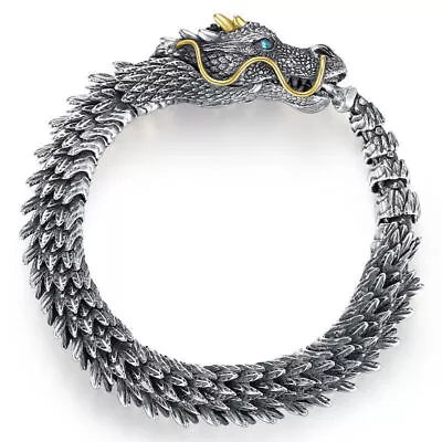 925 Sterling Silver Dragon/Snake Viking Bracelet Men's Lucky Gift Bangle Jewelry • $12.99