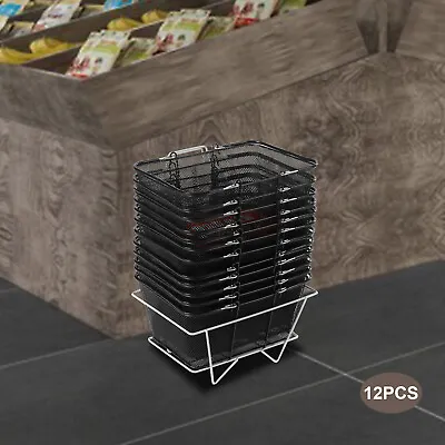 12 Pcs Shopping Baskets With Handles Black Metal Shopping Basket Stackable Iron • $104.50