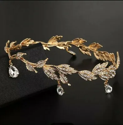 Bridal Tiara Rhinestone Crown Wedding Gold Headpiece Headband Lord Of The Rings • £18.99