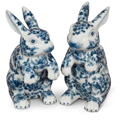 US Seller - Blue And White Porcelain Rabbit Chinese Statue Set • $268