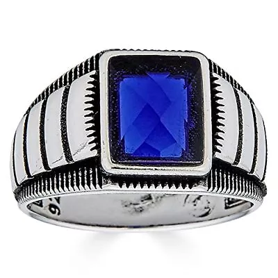 Solid 925 Sterling Silver - Men's Blue Sapphire Gemstone Ring - Great As Pink... • $56.77