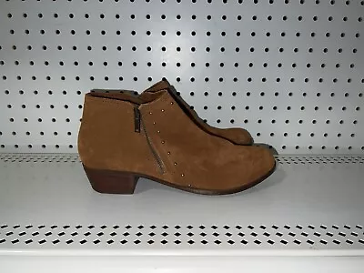 Minnetonka Brie Womens Suede Studded Side Zip Heeled Casual Ankle Booties Size 9 • $25