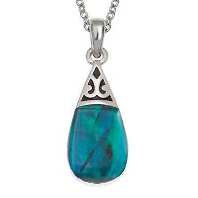 Teardrop Necklace Blue Paua Abalone Shell Pendant Silver Jewellery Boxed • £9.97