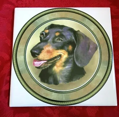 Tile Trivet Dachshund Doxie Blk/ Tan New Handmade Ceramic Porcelain 6  X 6    • $10.95