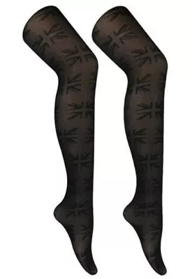 £4.99 • Buy Free P&P Ladies Black Semi Opaque Tights With Union Jack Pattern  One Size
