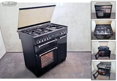 Refurbished Rangemaster 90 Lidded Dual Fuel RANGE COOKER Black & Chrome (4M06) • £795