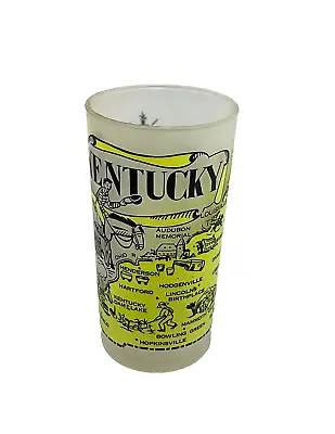Vintage Hazel Atlas Kentucky Glass Souvenir Map Travel Frosted 5  Tumbler • $14.99