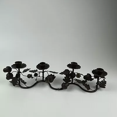 Wrought Iron Candelabra Candle Holder Centerpiece Leaves Acorns 4 Candle Rustic • $26