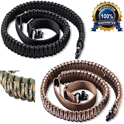 Tactical 550 Paracord Rifle Gun Sling Shotgun Crossbow 2 Point Adjustable Swivel • $16.10