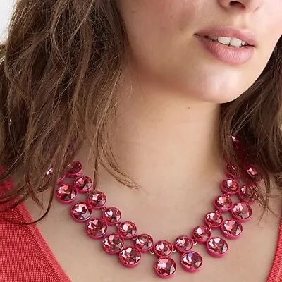 $63.50 • Buy J Crew NWT $98 Sparkly Double-Drop Crystal Brûlée Necklace In Fuchsia Pink Red