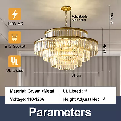 12-16 Light Gold Luxury Crystal Chandelier 4-5Tier Modern Round Chandelier • $285.40