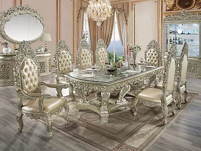 Luxurious Traditional 9pcs Bright Gold Dining Table & Chairs Furniture Set INAE • $12393.74