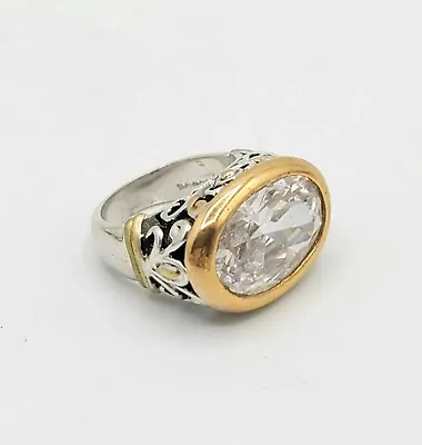 Vtg Sz 6 Ring Lg Faceted Clear Cubic Zirconia 18KGE Medieval Statement Jewelry  • $49.99