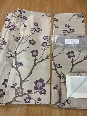 Static Caravan Stone With Blossom Floral Lined Curtains 37  Wide X 26  Drop • £29.99