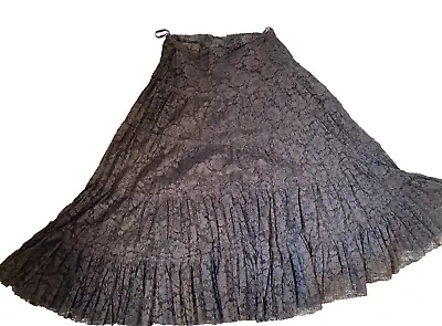 PHASE EIGHT Size 14  Vintage Skirt; Lace + Crinkle Petticoat; Long; Dark Brown • £9.99