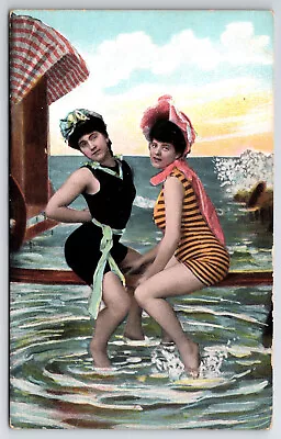 Vintage Antique C1910 Bathing Suit Postcard Two Ladies Posing On A Plank • $6.99