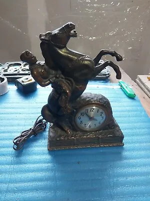 Antique Sessions Cowboy On Rearing Horse Western Brass Clock - Not Working • $49