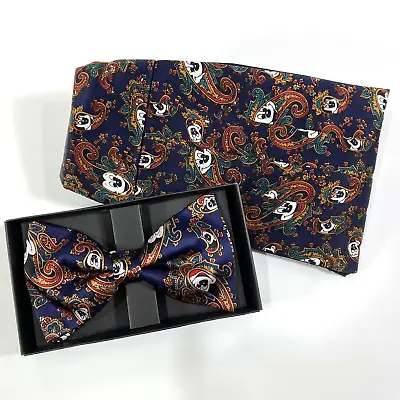 Disney Mickey Mouse Allover Dark Blue Paisley Bowtie Cummerbund SET Vintage • $39.95