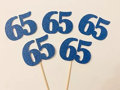 65th Birthday Blue Glitter Number 65 Cupcake Toppers Cake Decorations Picks • £3.25