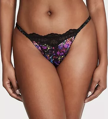 Victoria’s Secret Smooth & Lace Shine Strap Moody Floral Thong • $21.99
