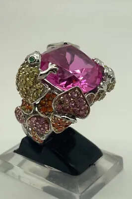 Charles Winston 925 Silver & Pink Gemstone W/ CZ’s Cocktail Froggy Ring SZ 8.75 • $160