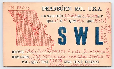 QSL CB Ham Radio SWL Dearborn Missouri Vtg Buchanan & Platte County MO 1937 Card • $8