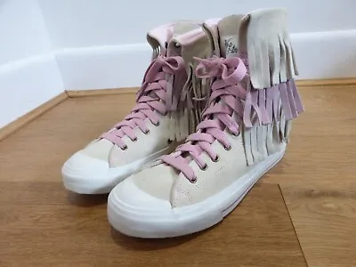 F-Troupe Cream Pink Suede Fringed High Tops Trainers Sneakers 39 6 VGC • £17