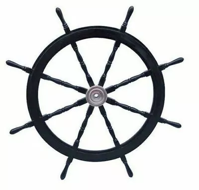 £89.99 • Buy Big Ship Steering Wheel Black Wooden Teak Antique Shiny Brass Pirate Ship Gifts