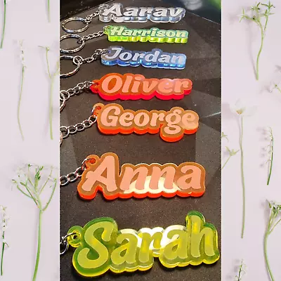 Personalised Any Name Laser Cut Engraved Frosted Keychain Tag Kids School Bag • £3.39