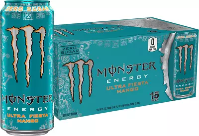 Monster Energy Ultra Fiesta Mango Sugar Free Energy Drink 16 Ounce (Pack Of 15 • $35.84