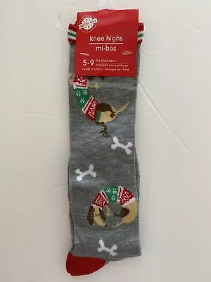 New Dachshund Christmas Knee High Socks Women’s Gray Holiday Sweaters Shoe 5-9 • $3.99