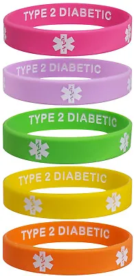 Type 2 Diabetic Medical Alert ID Privacy Enhanced Silicone Bracelets Fun Colors • $14.95