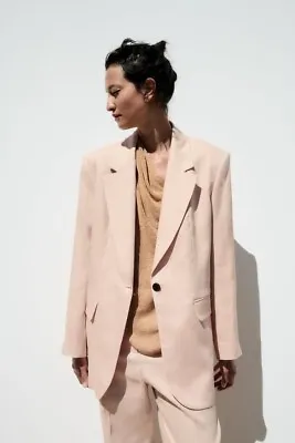 Nwt Zara 100% Linen Straight Cut Blazer Beige-pink - Ref 2133/710 Xs $119 • $39.90