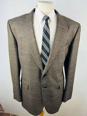 Charles Tyrwhitt Mens 46R Brown Houndstooth Wool Blazer Sport Coat Suit Jacket • $84.98