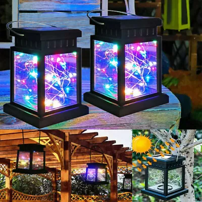 2X LED Solar Powered Hanging Lantern Lights Outdoor Garden Table Lamp Waterproof • £8.99