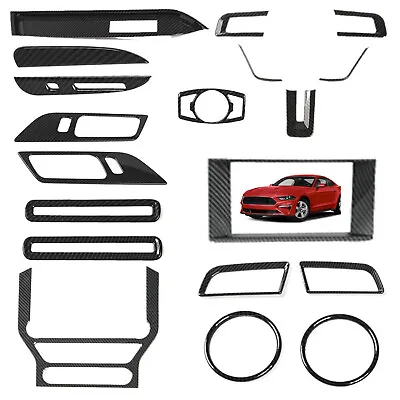 Carbon Fiber Full Set Interior Decor Cover Trim Kit For 2015+ Ford Mustang Parts • $92.99