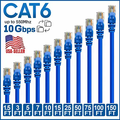 $6.79 • Buy CAT 6 Ethernet Cable Lan Network CAT6 Internet Modem Blue RJ45 Patch Cord LOT
