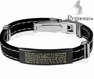 Men’s Quality English Lords Prayer Religious Stainless Steel 10mm Thick Bracelet • £8.99